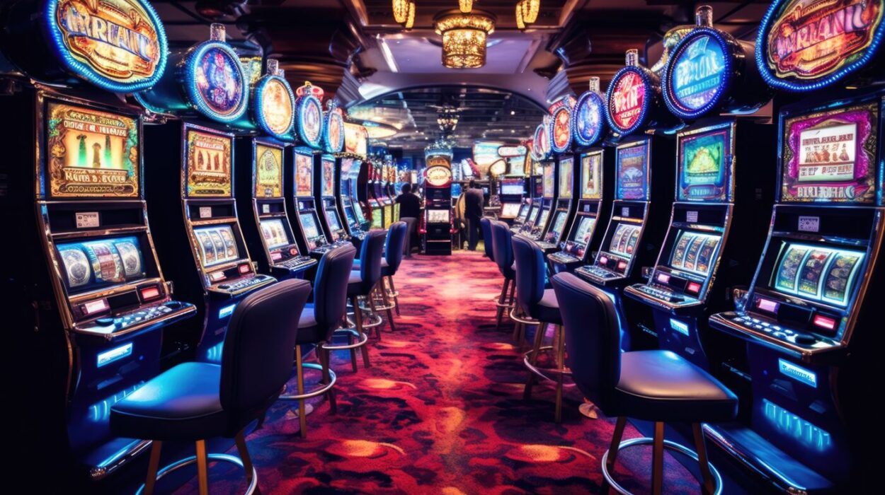 Many slot machines inside a casino