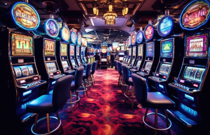Many slot machines inside a casino