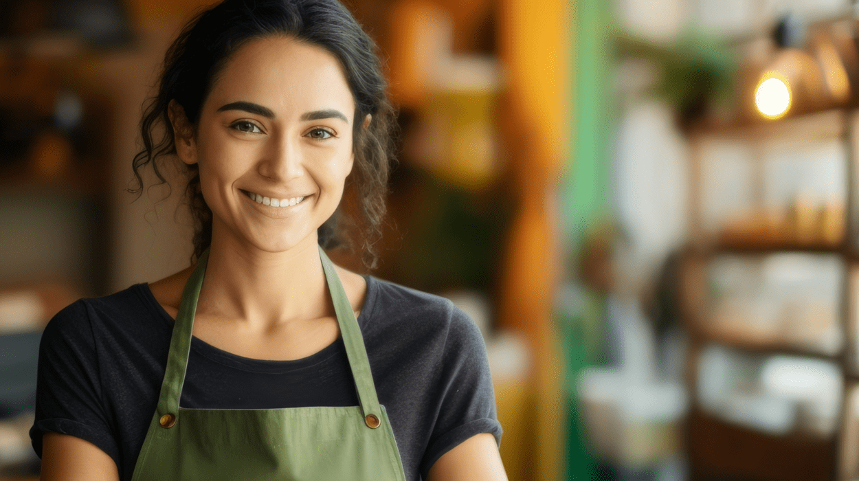 female retail employee smiling at camera