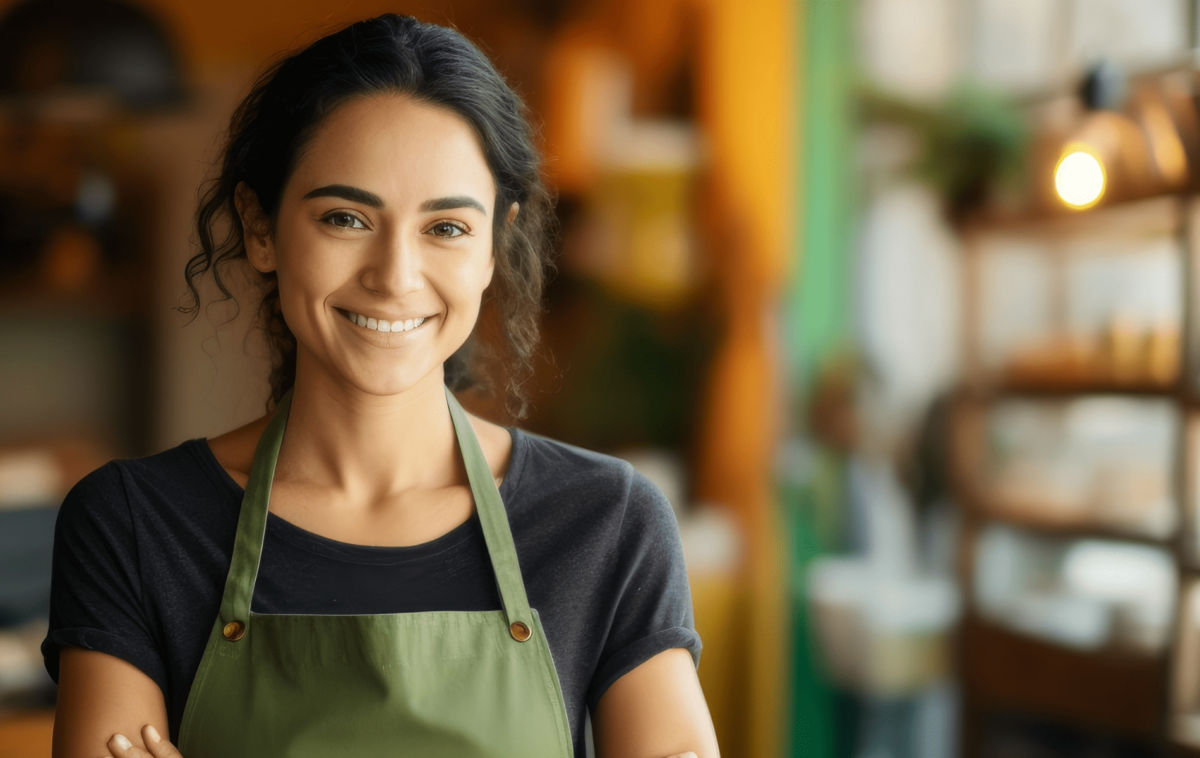 female retail employee smiling at camera