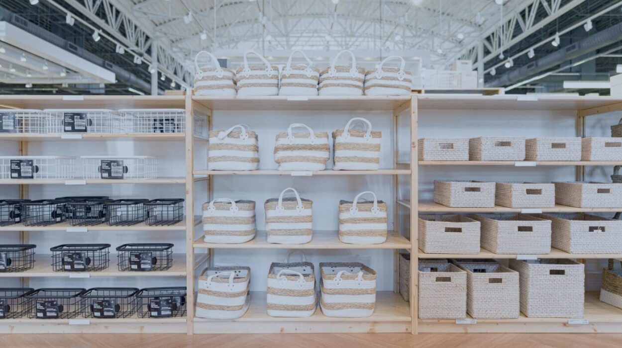 a photo of a row of shelves in a big box store showing storage containers